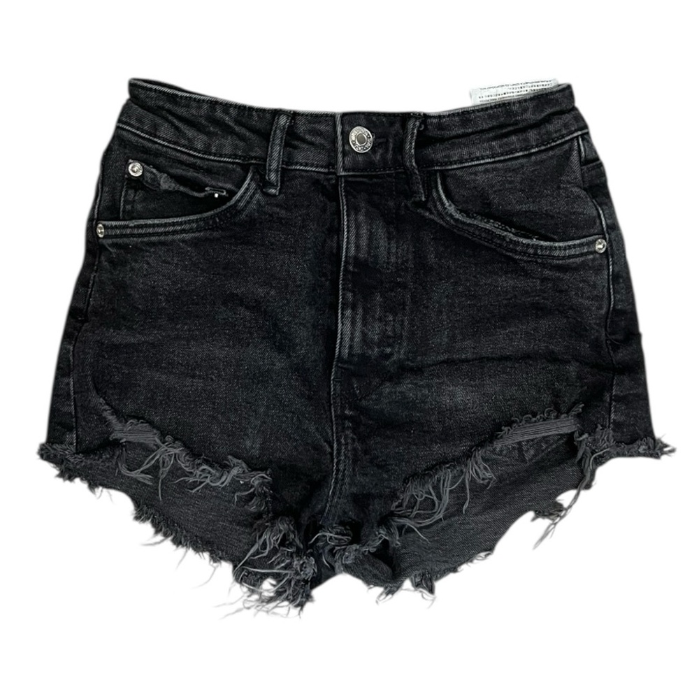 Zara Black Distressed cutoff Jean Shorts denim casual every day summer - Picture 1 of 4
